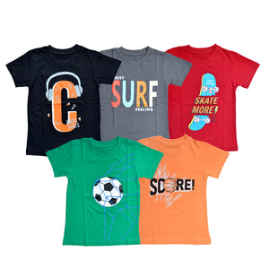 FAZZA Boys Graphic Print Pure Cotton T Shirt (Multicolor, Pack of 5)
