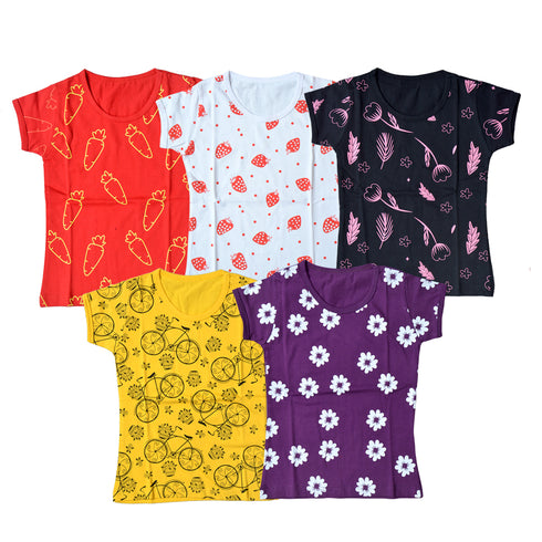 FAZZA Girls T-shirts(Pack of 5)