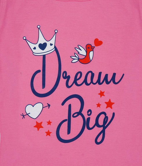 FAZZA Girls Typography Pure Cotton Regular T Shirt