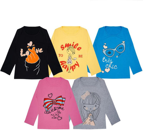 FAZZA Girls Printed Pure Cotton Regular T Shirt