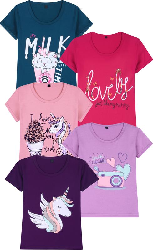 FAZZA Girls Graphic Print Pure Cotton Regular T Shirt