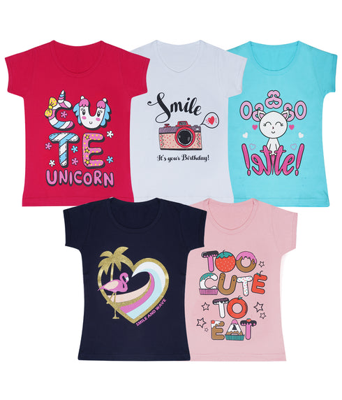 FAZZA Girls T-shirts(Pack of 5)