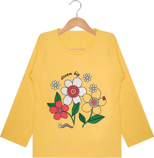 FAZZA Girls Graphic Print, Typography Pure Cotton T Shirt (Multicolor, Pack of 5)
