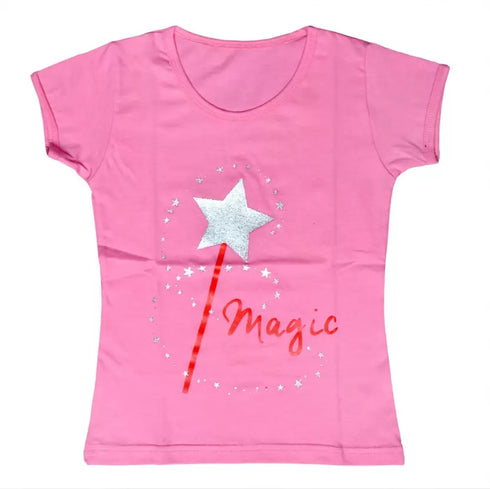 FAZZA Girls Graphic Print Pure Cotton T Shirt (Multicolor, Pack of 5)