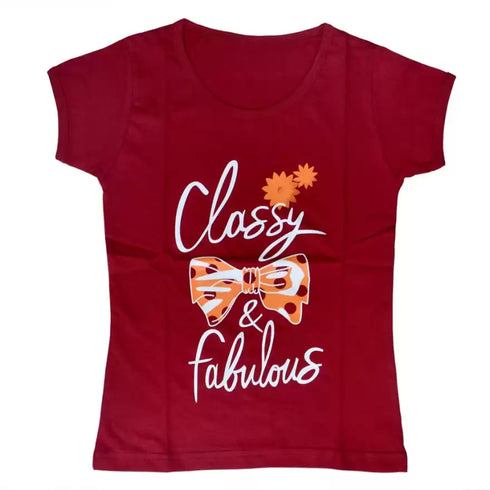 FAZZA Girls Printed Pure Cotton T Shirt (Multicolor, Pack of 5)