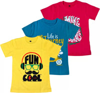 FAZZA Boys Printed Pure Cotton T Shirt (Multicolor, Pack of 3) - Fazza India