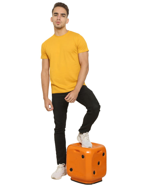 FAZZA Men Solid Yellow T-Shirt