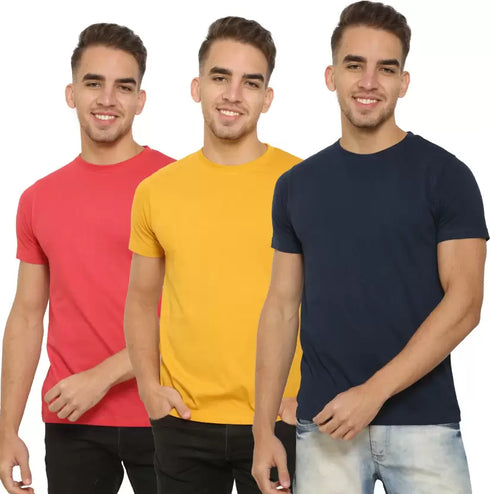 FAZZA Pack of 3 Solid Men Round Neck Multicolor T-Shirt